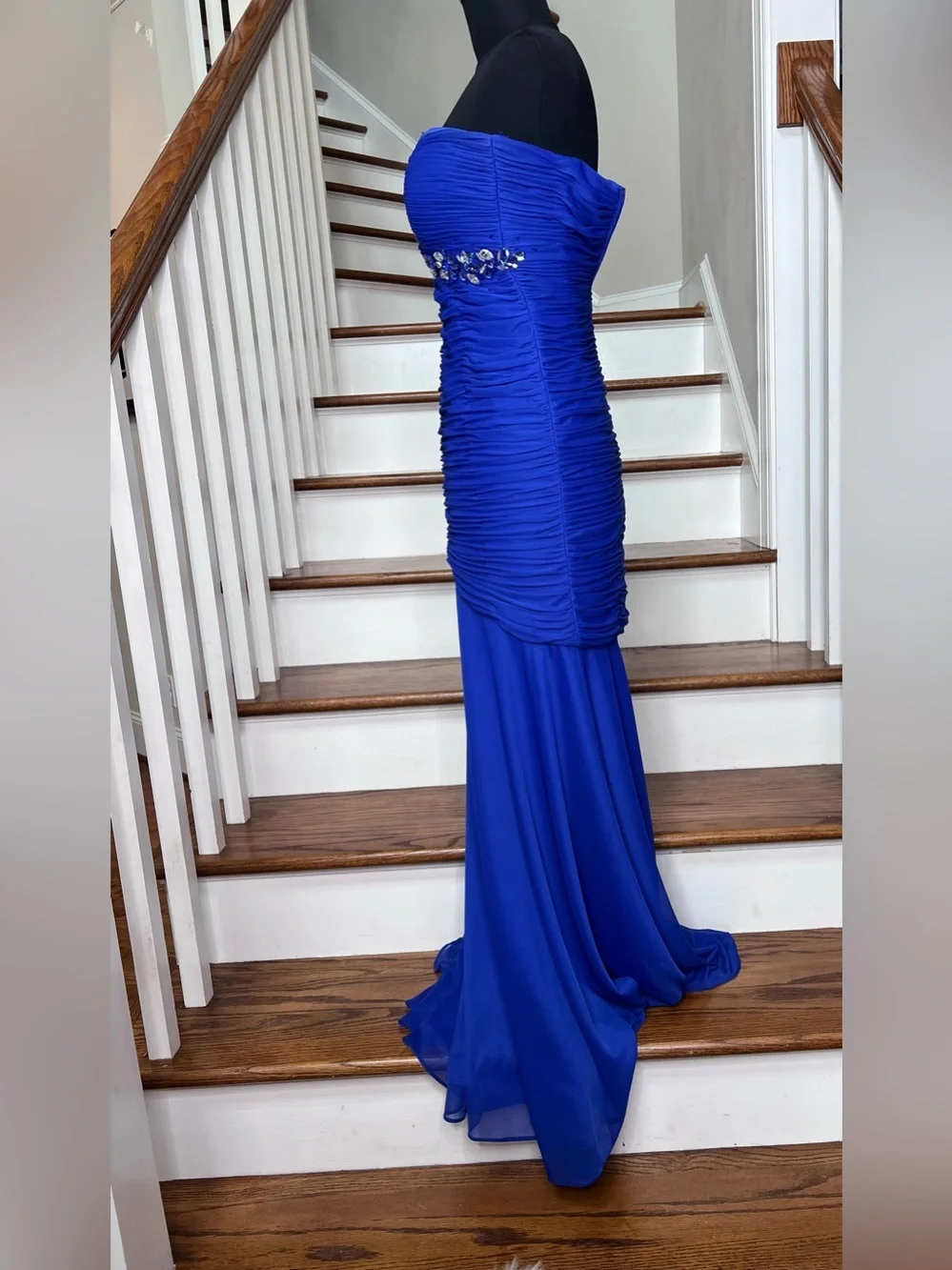 ONYX Nite Royal Blue Strapless Mermaid Gown Beaded Prom Formal Dress Size 1/2